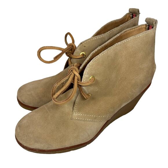 Sperry Top Sider Women's Sz: 9.5 Tan Harlow Lace Up Suede Leather Wedge Bootie - Picture 3 of 14